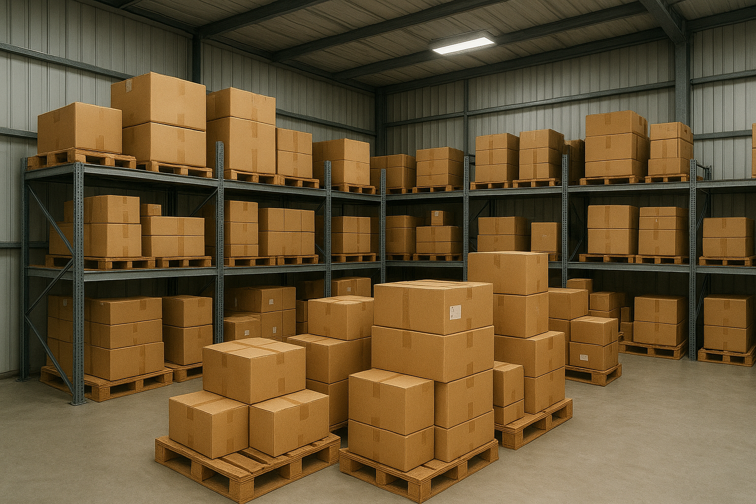 Warehouse filled with boxes on pallets 